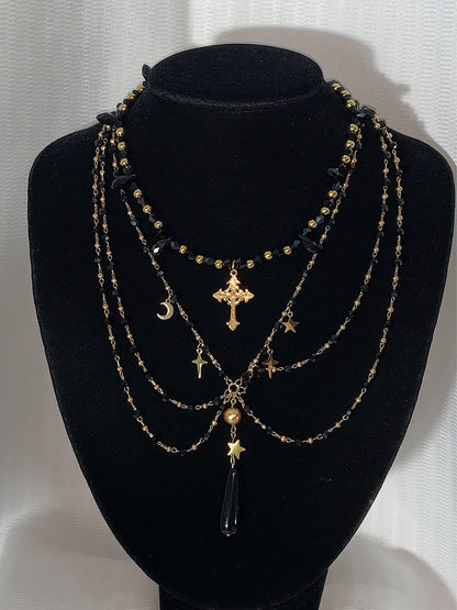 Black Widow Tassel Layered Choker