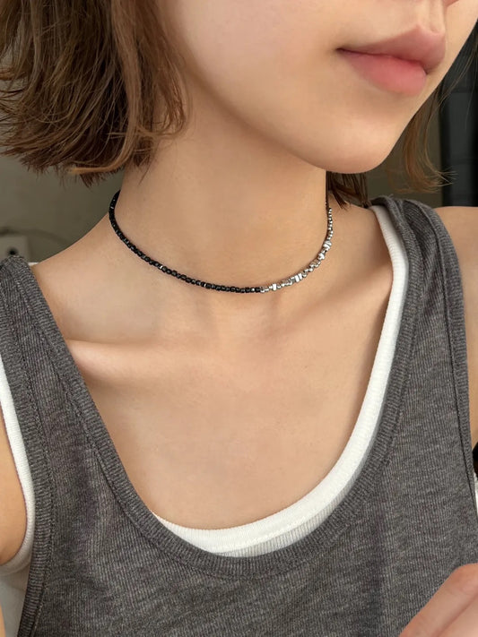 Black & Silver Beaded Necklace