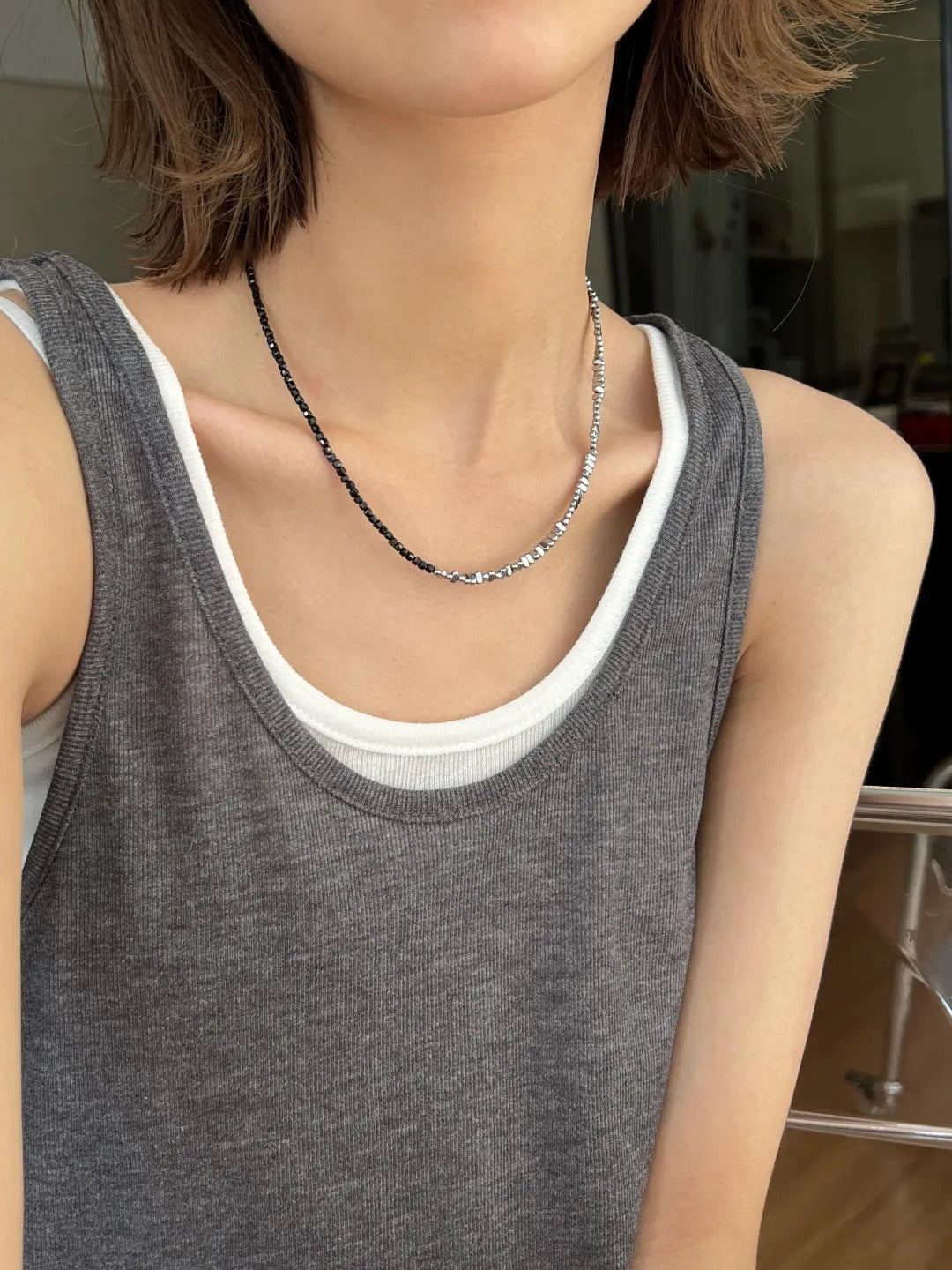 Black & Silver Beaded Necklace