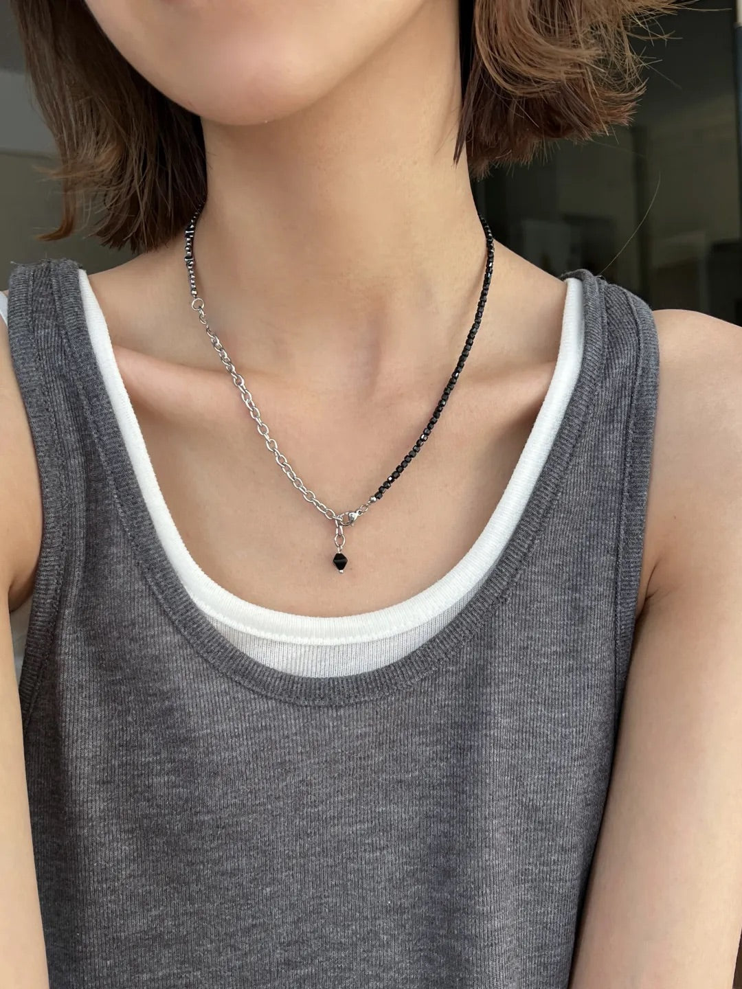 Black & Silver Beaded Necklace