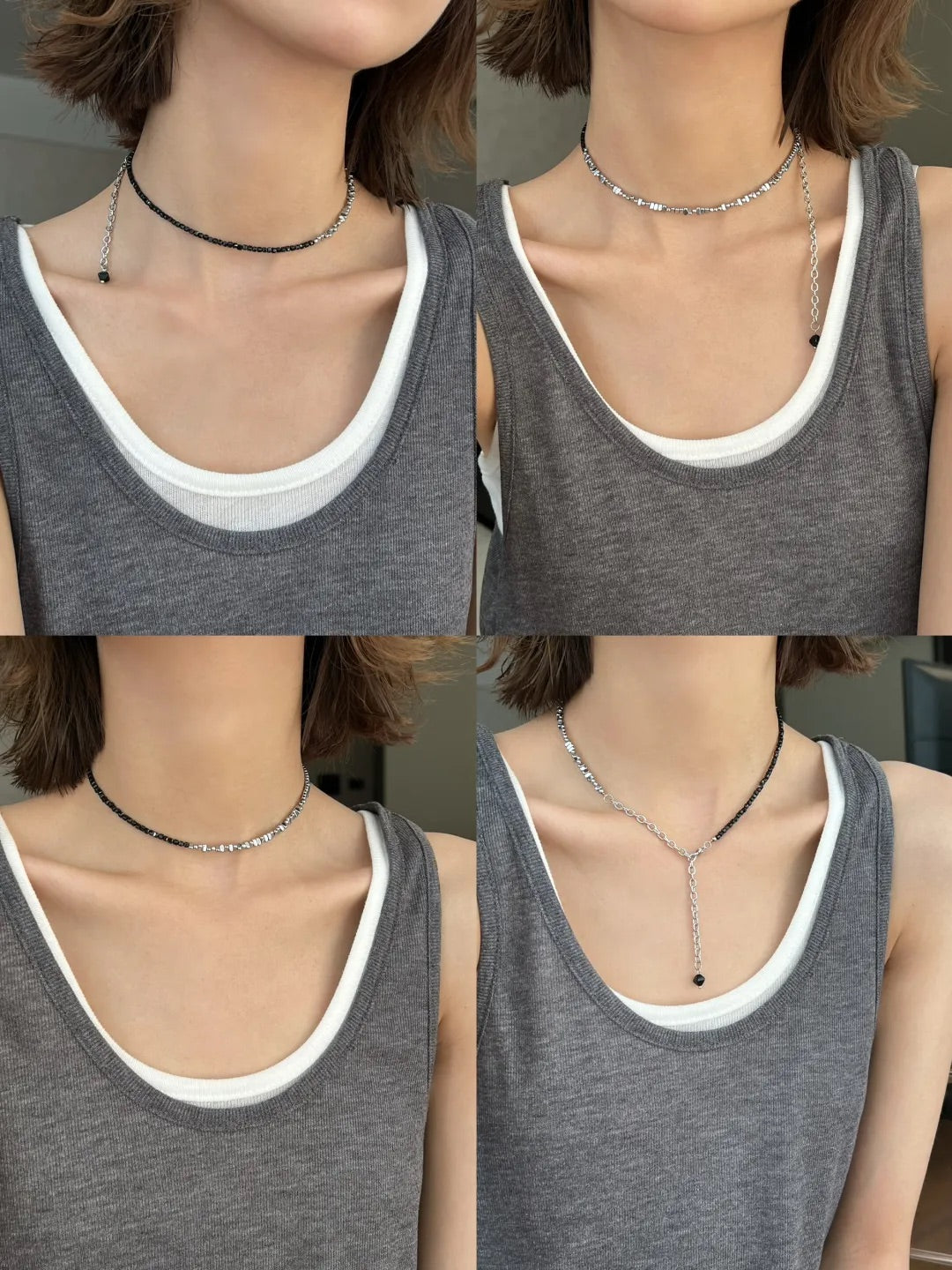 Black & Silver Beaded Necklace
