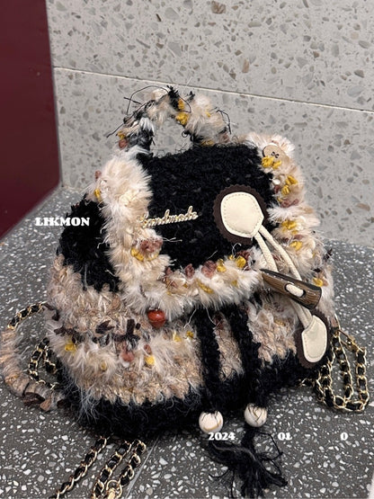 Blackcurrant Crochet Mini Backpack
