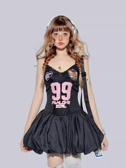 Blokette Sporty Pink Black Bubble Hem Dress