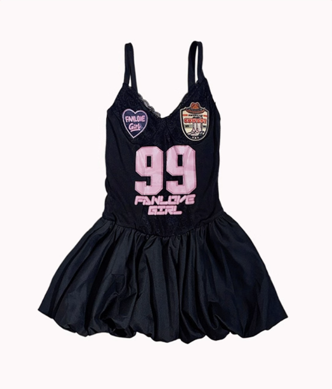 Blokette Sporty Pink Black Bubble Hem Dress