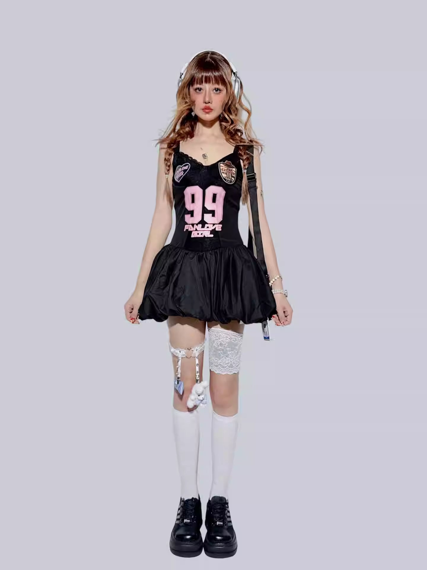 Blokette Sporty Pink Black Bubble Hem Dress