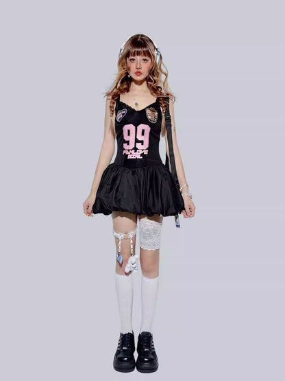 Blokette Sporty Pink Black Bubble Hem Dress