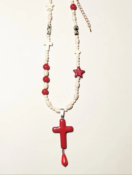 Bloody Cross Beaded Necklace
