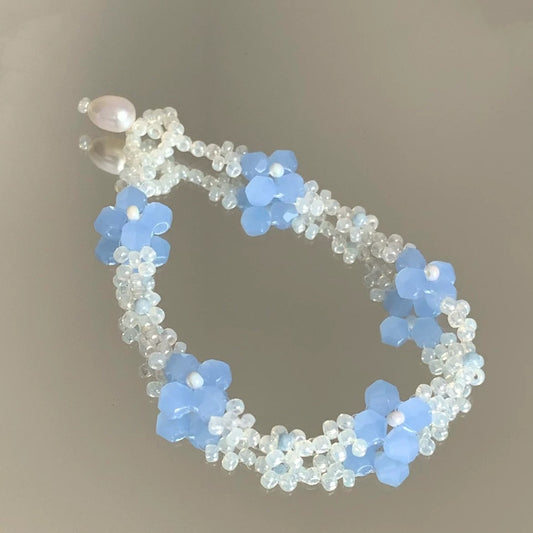 Blue Beaded Flower Bracelet