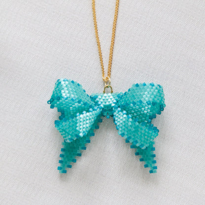 Blue Bow Beaded Necklace