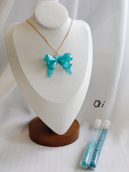 Blue Bow Beaded Necklace