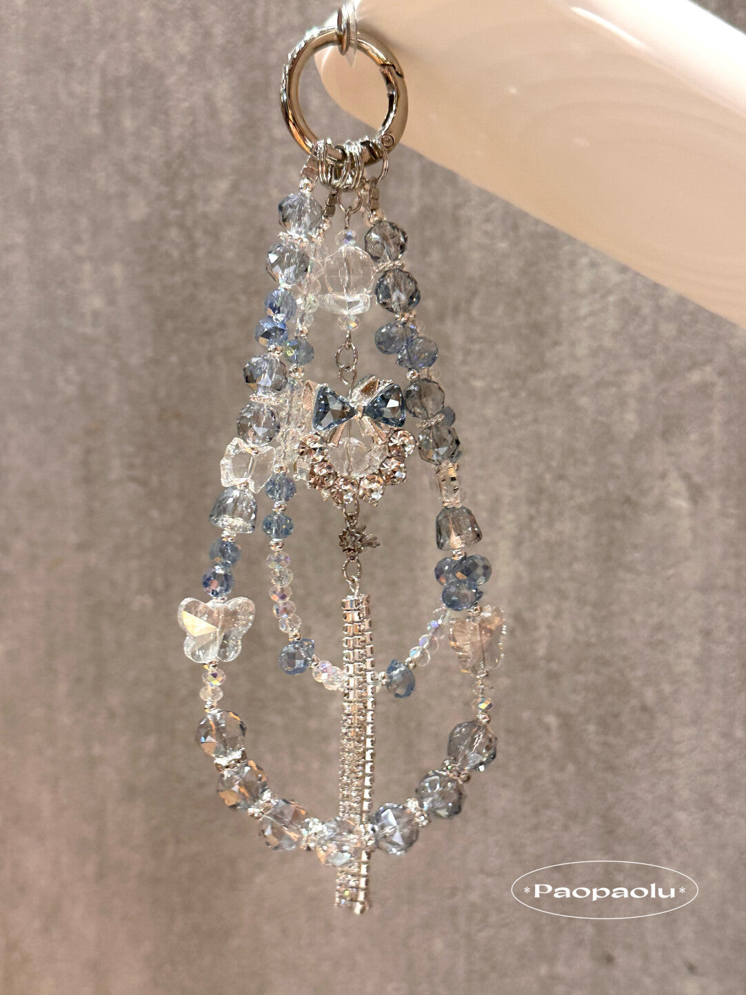 Blue Bow Beaded Tassel Phone Charm