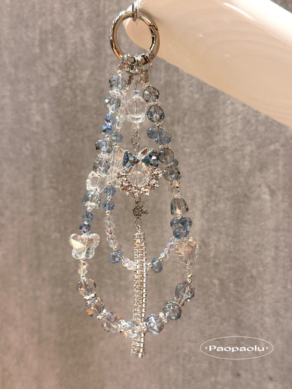 Blue Bow Beaded Tassel Phone Charm