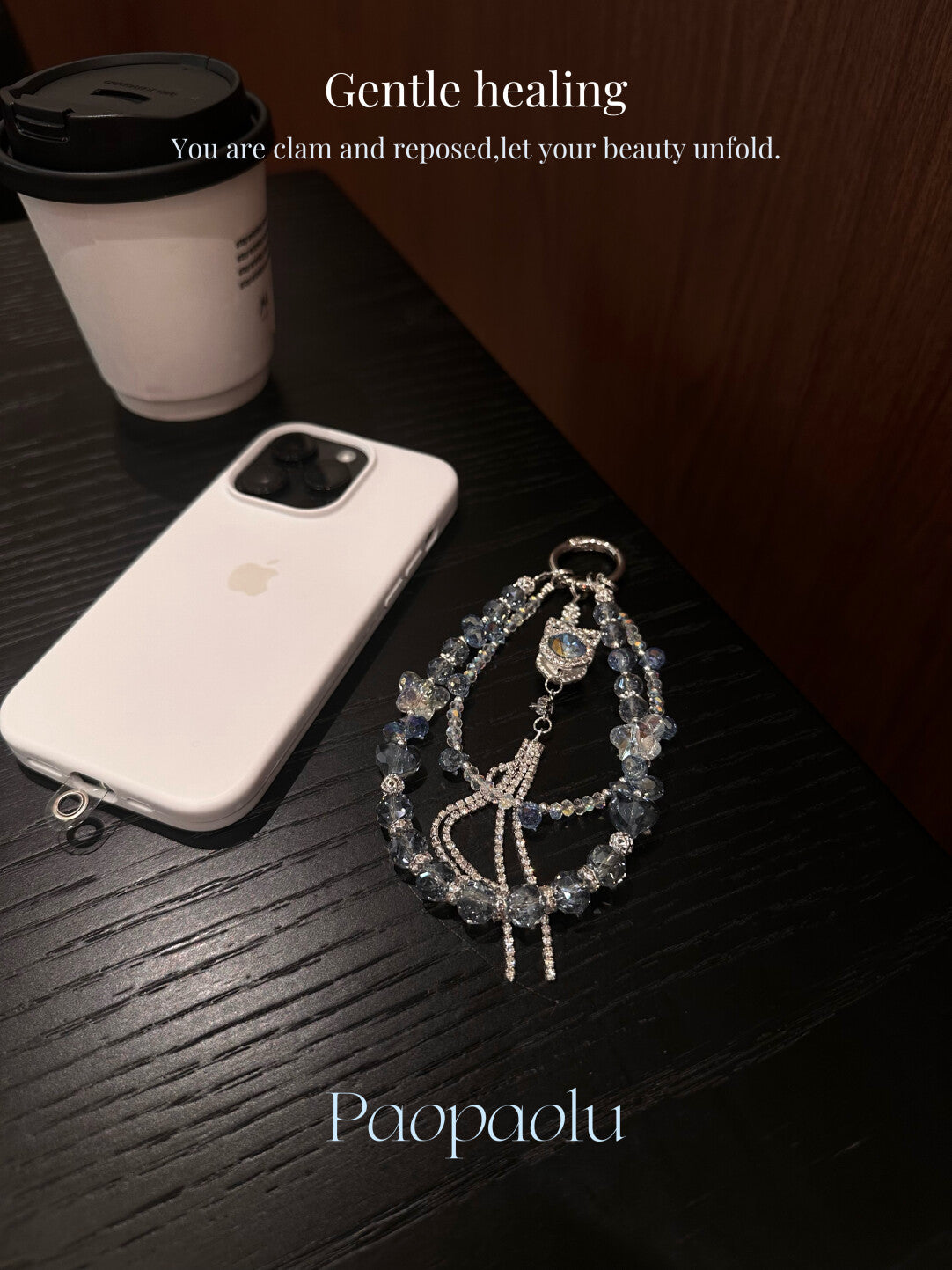 Blue Bow Beaded Tassel Phone Charm