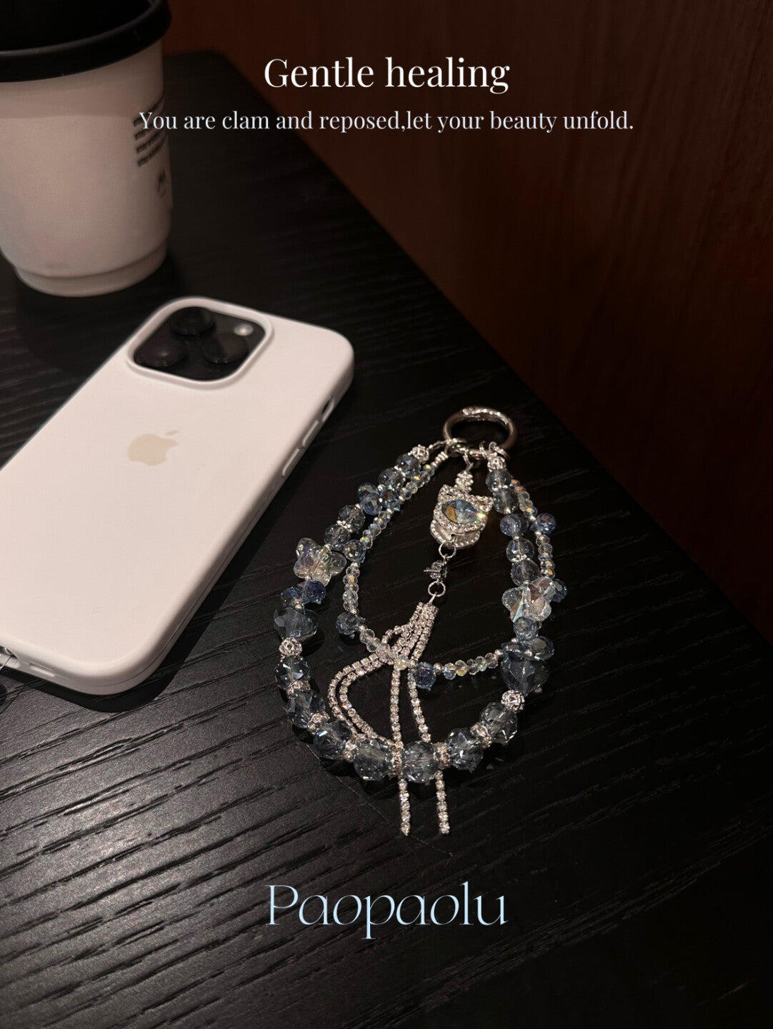 Blue Bow Beaded Tassel Phone Charm