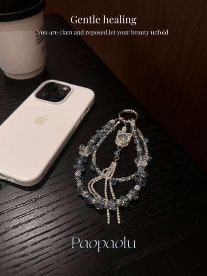 Blue Bow Beaded Tassel Phone Charm