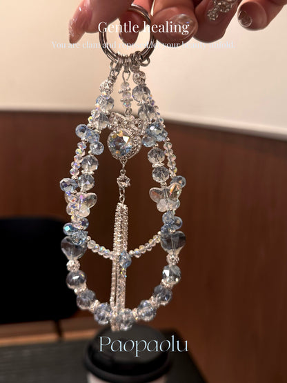 Blue Bow Beaded Tassel Phone Charm