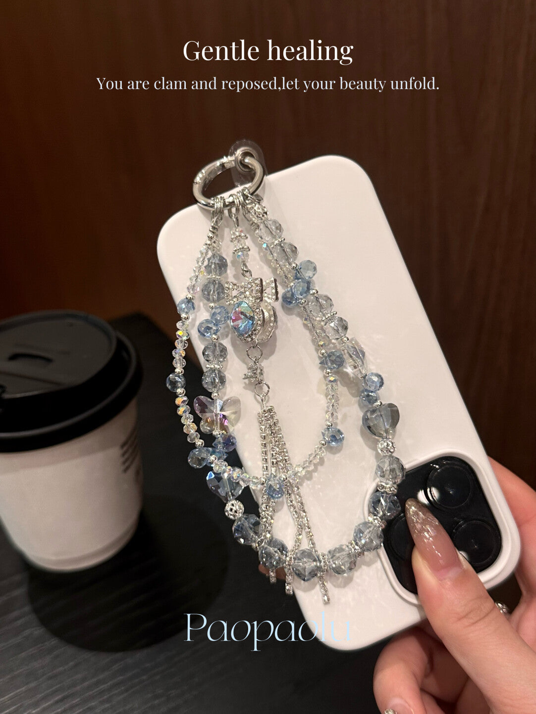 Blue Bow Beaded Tassel Phone Charm