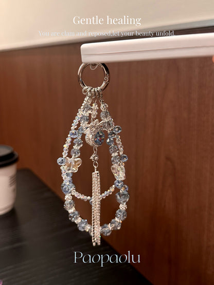 Blue Bow Beaded Tassel Phone Charm