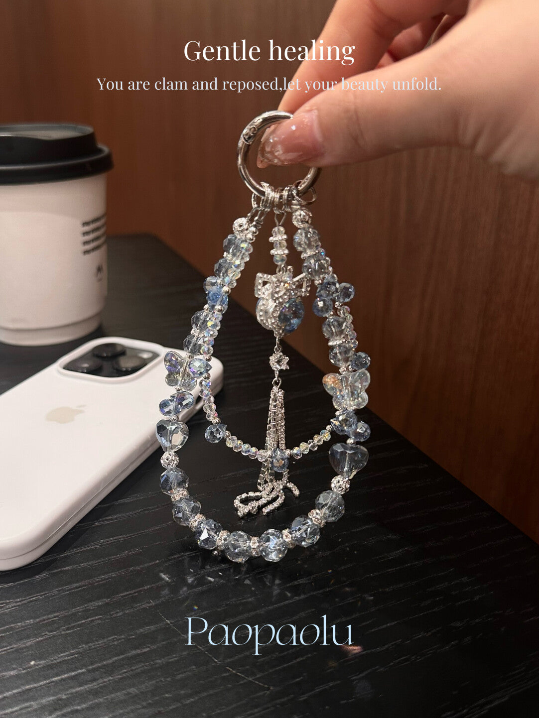 Blue Bow Beaded Tassel Phone Charm