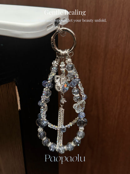Blue Bow Beaded Tassel Phone Charm