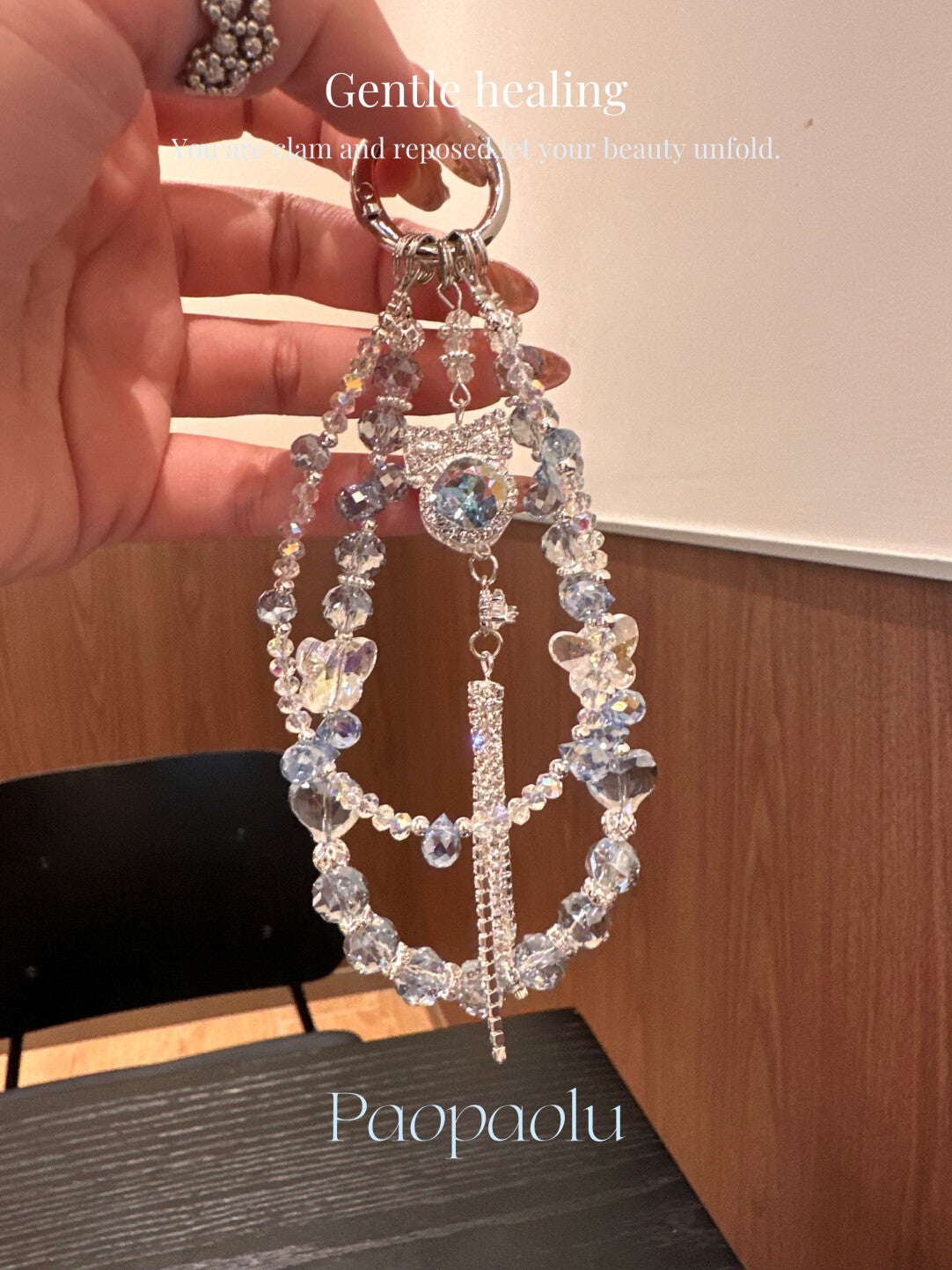 Blue Bow Beaded Tassel Phone Charm