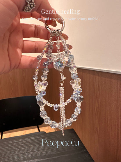 Blue Bow Beaded Tassel Phone Charm
