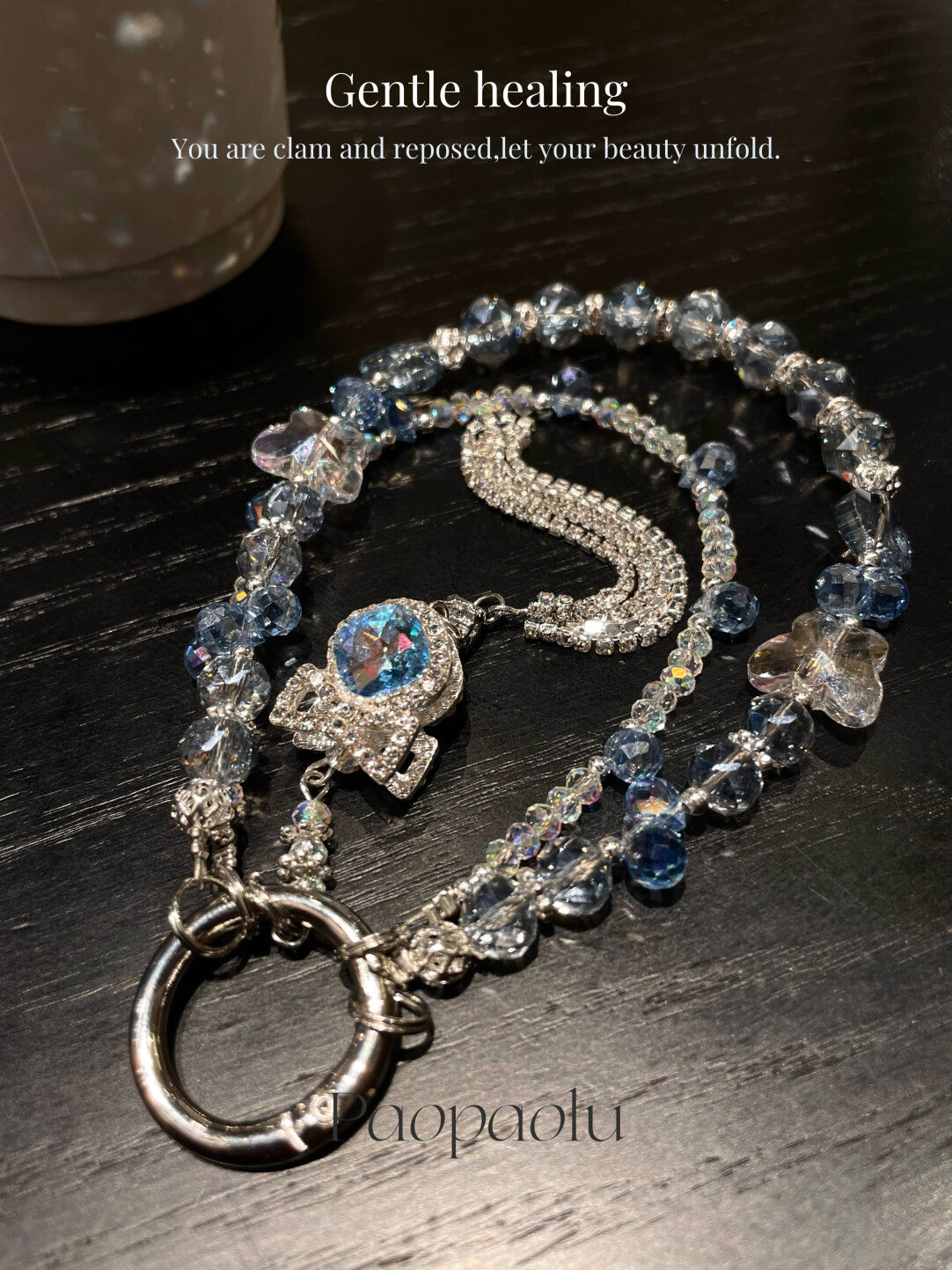 Blue Bow Beaded Tassel Phone Charm