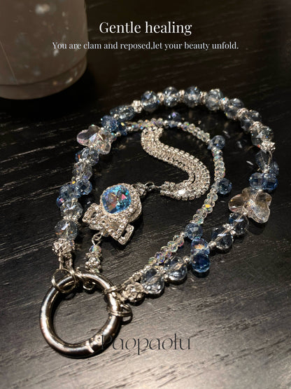 Blue Bow Beaded Tassel Phone Charm