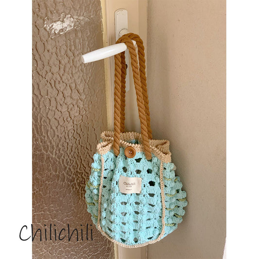 Blue Brown Crochet Shoulder Bag