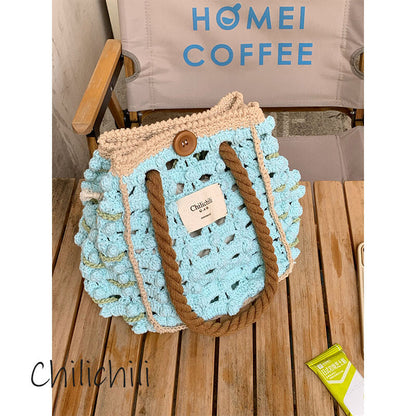 Blue Brown Crochet Shoulder Bag