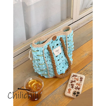 Blue Brown Crochet Shoulder Bag