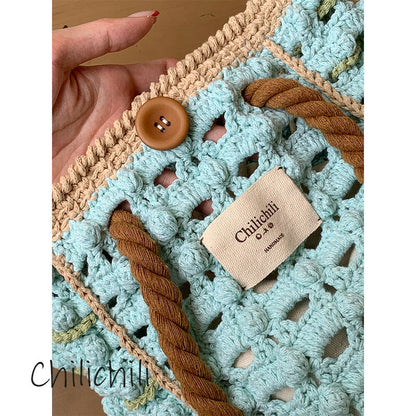 Blue Brown Crochet Shoulder Bag