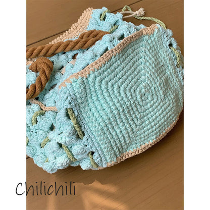 Blue Brown Crochet Shoulder Bag