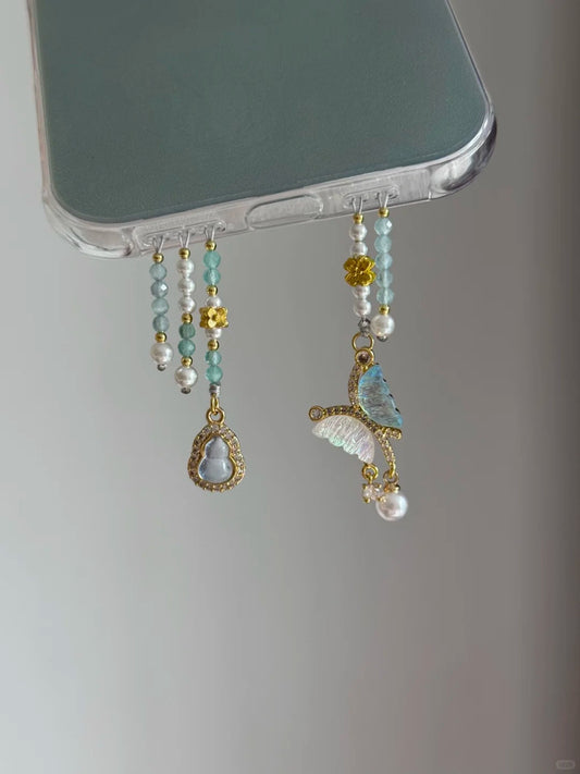 Blue Butterfly Beaded Pendant With Phone Case