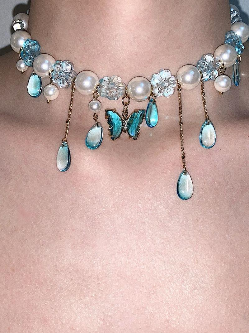 Blue butterfly choker