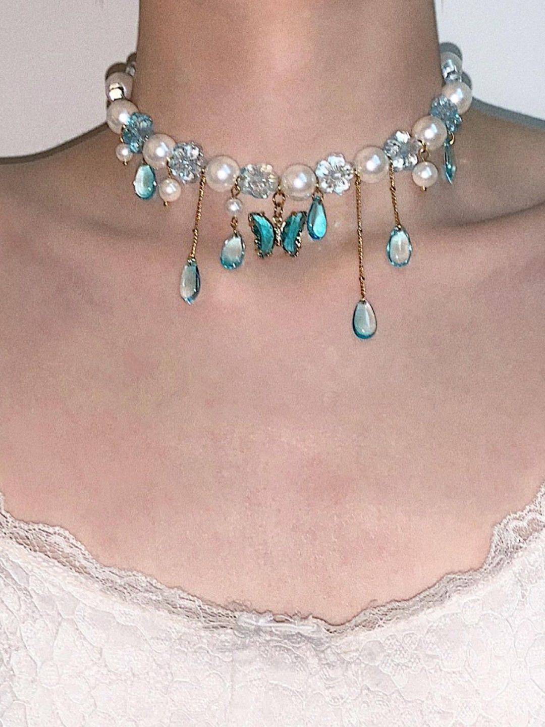 Blue Butterfly Rain Pendant Choker