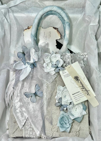 Blue Butterfly Rose Lace Tote