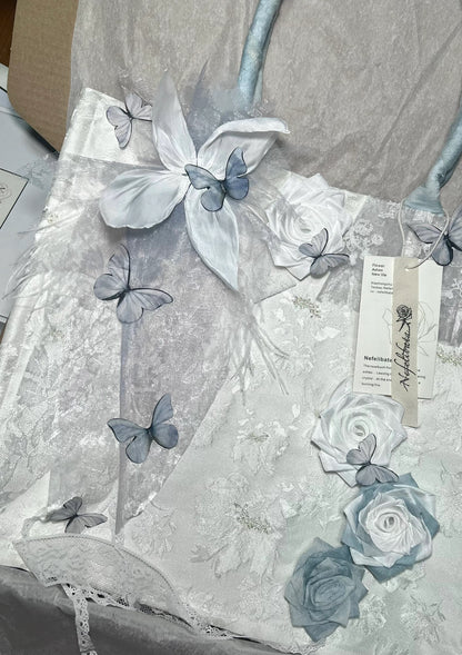 Blue Butterfly Rose Lace Tote