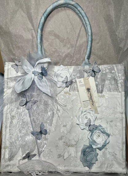 Blue Butterfly Rose Lace Tote