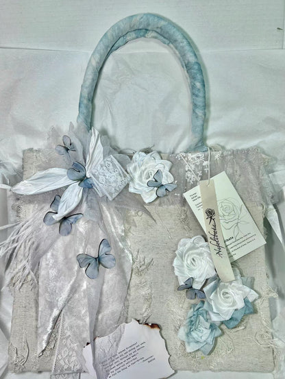 Blue Butterfly Rose Lace Tote