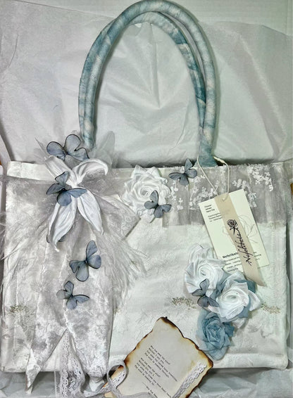 Blue Butterfly Rose Lace Tote