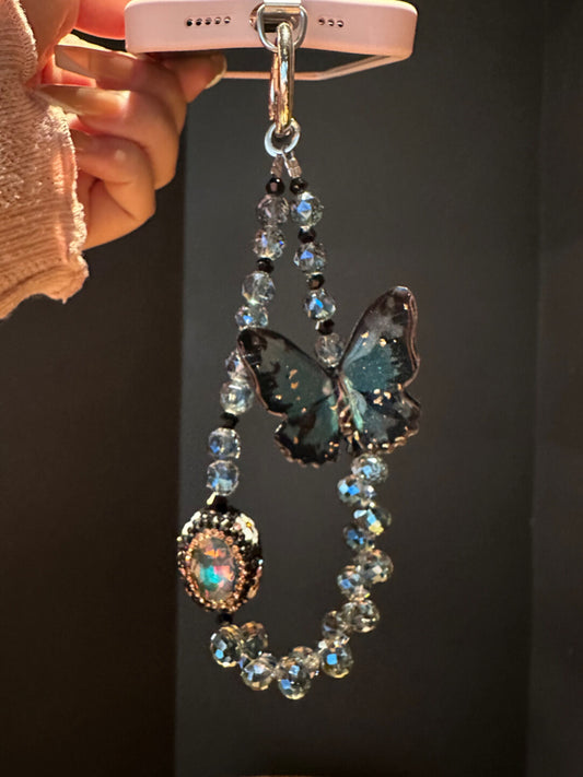 Blue Butterfly Sparkly Beaded Phone Charm