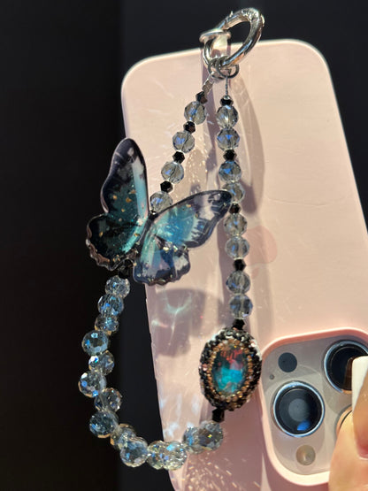 Blue Butterfly Sparkly Beaded Phone Charm
