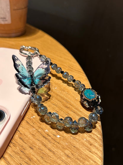 Blue Butterfly Sparkly Beaded Phone Charm