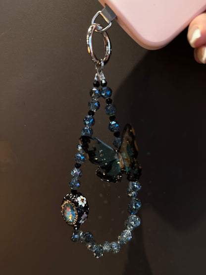 Blue Butterfly Sparkly Beaded Phone Charm