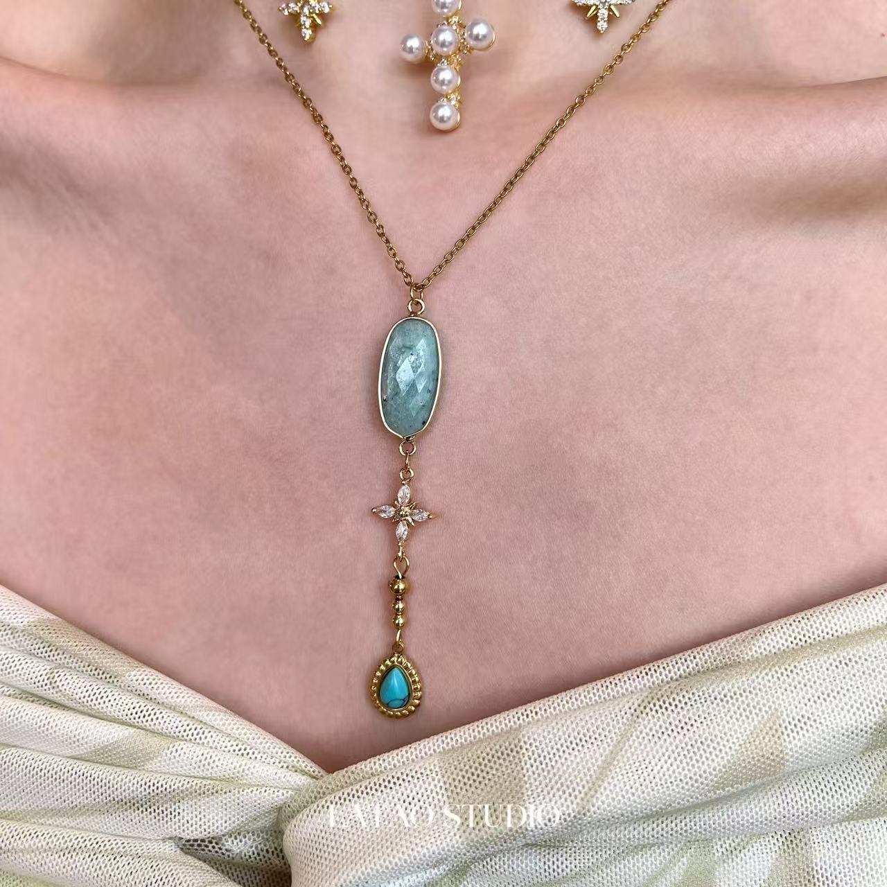 Blue Cat’s Eye Star Cross Layered Choker