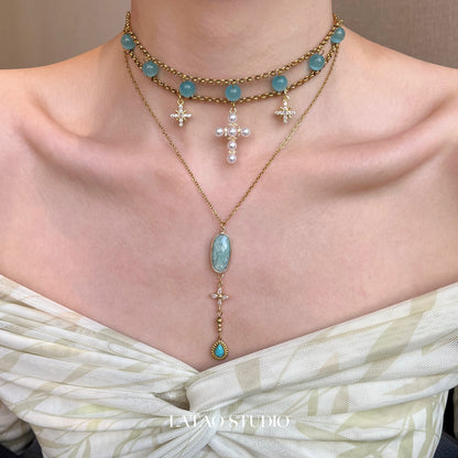 Blue Cat’s Eye Star Cross Layered Choker