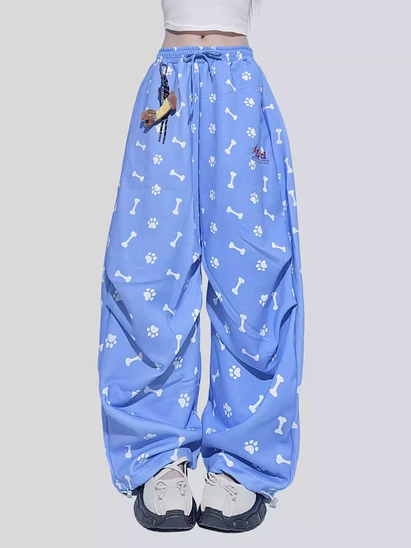 Blue Dog Paw Print Wide-Leg Pants
