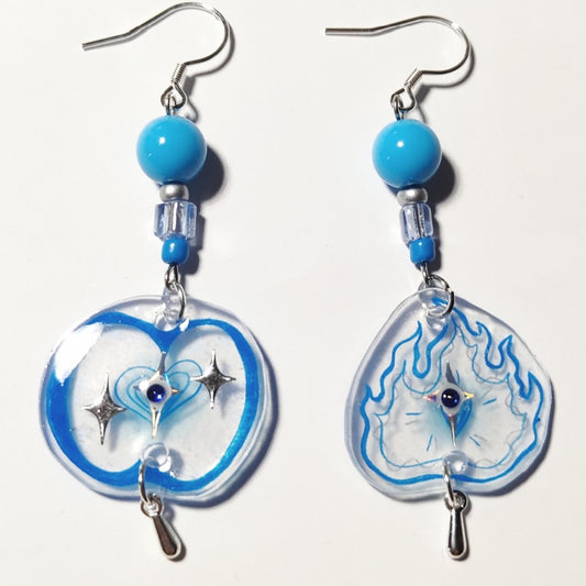 Blue Fire Apple Asymmetric Shrink Plastic Earring