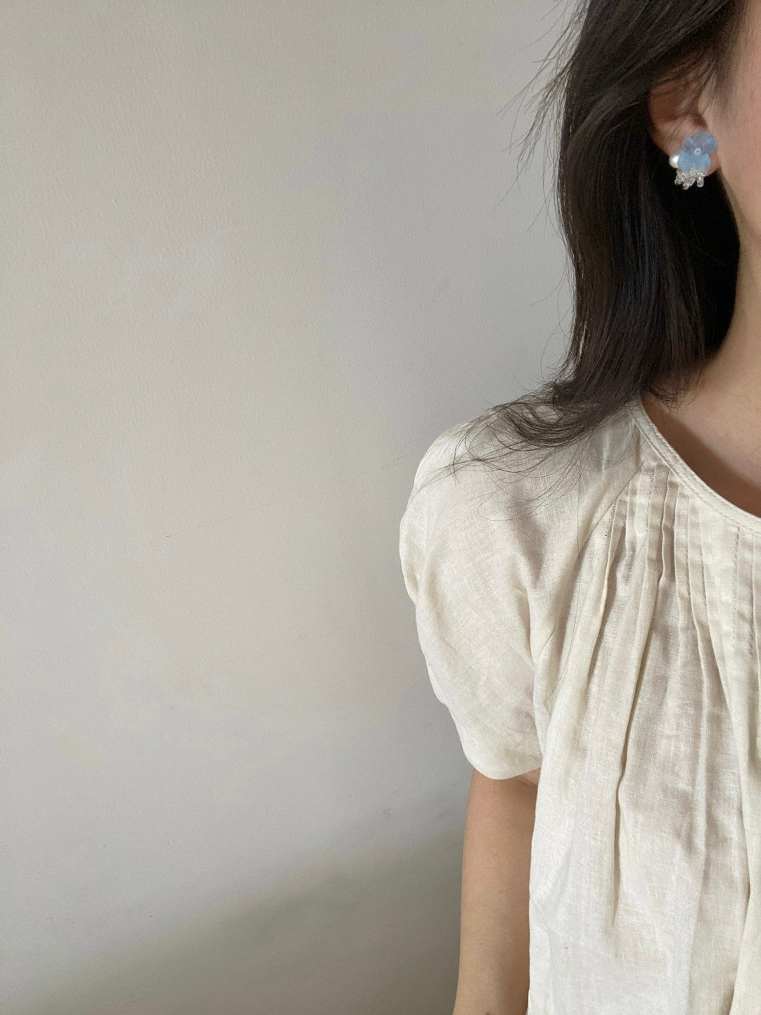 Blue Flower Beaded Pearl Earrings